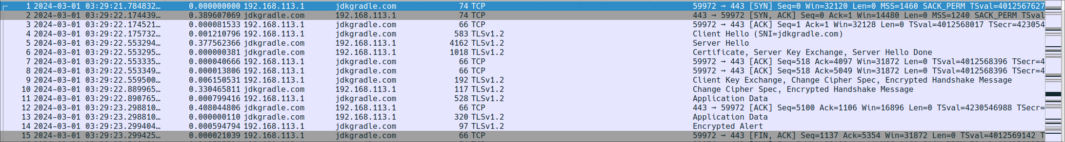 Packet capture showing traffic with beacon